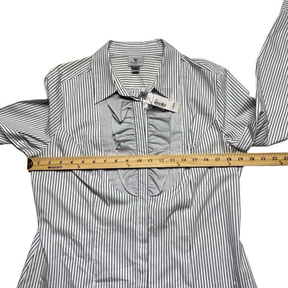 Worthington Striped Tuxedo Ruffle Button Down Shirt Sz L NWT - Picture 8 of 12